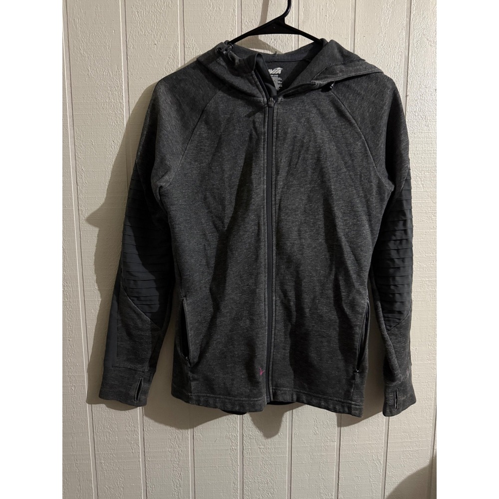 Avia Womens Full Zip Active Hoodie Charcoal Gray Moto Ribbed Sleeve Small 4-6